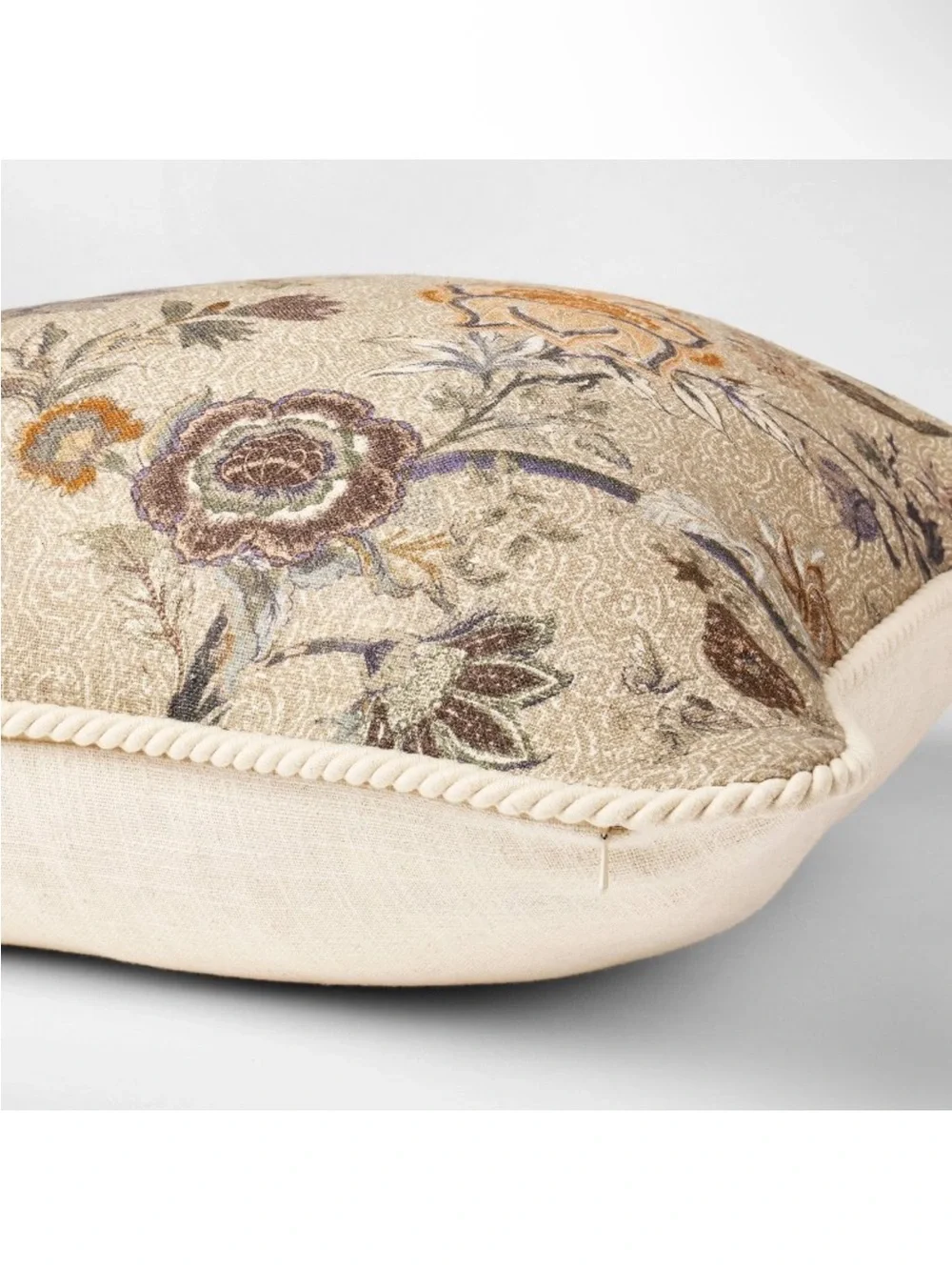 NWT Floral with Trim Cord Throw Pillow Beige - Studio McGee
